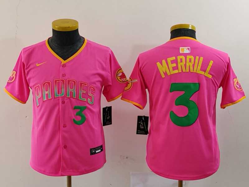Youth San Diego Padres #3 Jackson Merrill Number Pink Fashion Baseball Jersey,We sell and wholesale Youth San Diego Padres #3 Jackson Merrill Number Pink Fashion Baseball Jersey on line form chian!